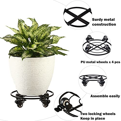 KvyusFlourish 2 Packs Metal Plant Caddy with Wheels 13.6" Rolling Plant Stands Heavy-Duty Wrought Iron Plant Dolly Plant Rollers Planter Mover with Casters, Strong Load Capacity