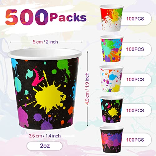 500 Pack 2 oz Paper Cups, Mini Mouthwash Cups, Disposable Bathroom Cups, Small Paper Drinking Cups Espresso Cups for Home Office Travel Picnic Party Supplies (Artist Paint)