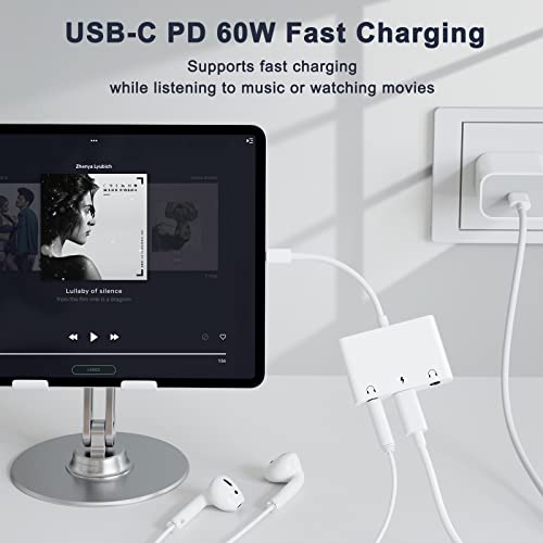 UWECAN USB C to 3.5mm Audio Adapter, 3 in 1 Aux to USB C Headphone Splitter Dual 3.5mm Audio Jack and PD 60W Fast Charging, Compatible for iPad Pro,Galaxy S22 S21 S20/Note 20,Pixel 4 3 XL,Huawei,etc