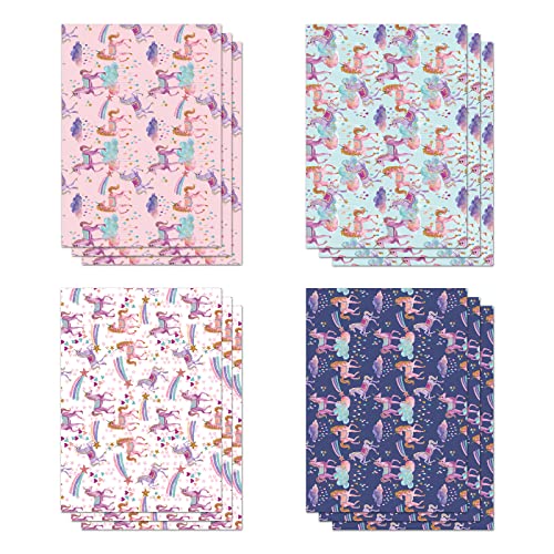 FIEHALA Unicorn Wrapping Paper -12 Sheet Gift Wrapping Paper Folded Girl Wrap 20'' x 27.5'' Unicorn Party Favor for Kids Girls Birthday Party Baby Shower Holiday