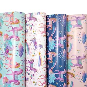 fiehala unicorn wrapping paper -12 sheet gift wrapping paper folded girl wrap 20'' x 27.5'' unicorn party favor for kids girls birthday party baby shower holiday