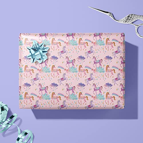 FIEHALA Unicorn Wrapping Paper -12 Sheet Gift Wrapping Paper Folded Girl Wrap 20'' x 27.5'' Unicorn Party Favor for Kids Girls Birthday Party Baby Shower Holiday