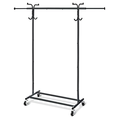 HOUSE AGAIN Adjustable 2-in-1 Heavy Duty Garment Rack & Coat Rack, 66" L, Rolling Clothes Rack with Lockable Wheels, Sturdy Cloth Rack for Hanging Clothes, Commercial Grade, Freestanding, Chrome