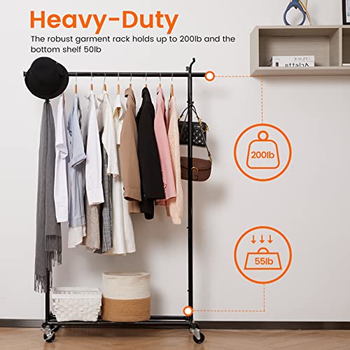 HOUSE AGAIN Adjustable 2-in-1 Heavy Duty Garment Rack & Coat Rack, 66" L, Rolling Clothes Rack with Lockable Wheels, Sturdy Cloth Rack for Hanging Clothes, Commercial Grade, Freestanding, Chrome