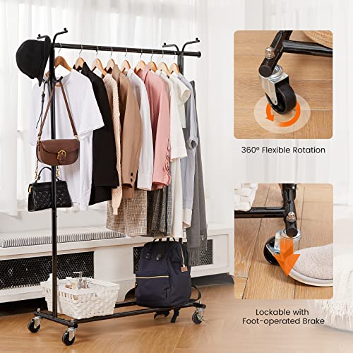 HOUSE AGAIN Adjustable 2-in-1 Heavy Duty Garment Rack & Coat Rack, 66" L, Rolling Clothes Rack with Lockable Wheels, Sturdy Cloth Rack for Hanging Clothes, Commercial Grade, Freestanding, Chrome