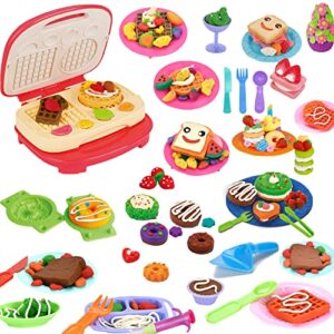 govoy play color dough sets for kids,kitchen creations waffle maker machine food cooking 32pcs clay and accessories tools kits dough playset gifts toys for art and craft party for kids