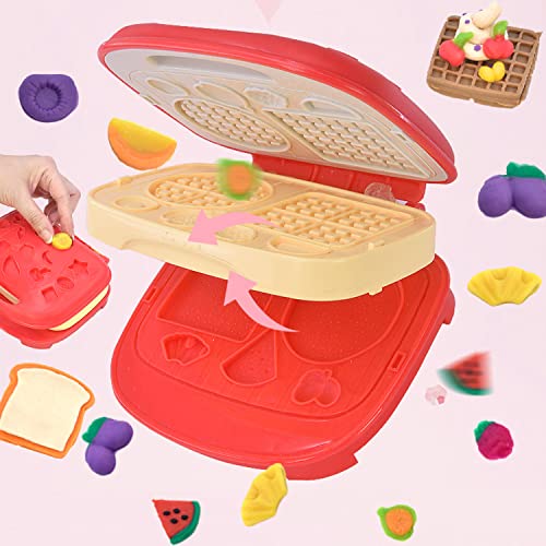 GOVOY Play Color Dough Sets for Kids,Kitchen Creations Waffle Maker Machine Food Cooking 32PCS Clay and Accessories Tools Kits Dough Playset Gifts Toys for Art and Craft Party for Kids