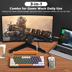 ZIYOU LANG RK-T60 Wired Mechanical Gaming Keyboard and Mouse Combo Portable with Rainbow Backlit 62Key NKRO 6400DPI RGB Honeycomb Mice Coiled Aviator Cable for PS4/PC/WIN Gamer(Dark Gray/Blue Switch)