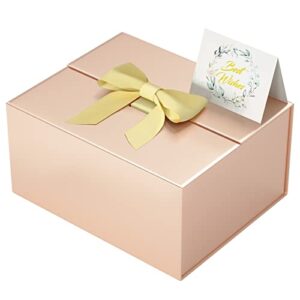 gift box with lid 9" x 7" x 4", deluxe gift box with ribbon greeting card and magnet closure, suitable for wedding, mother's day, bridesmaid gift, graduation, christmas, holiday, birthday, etc.rose gold