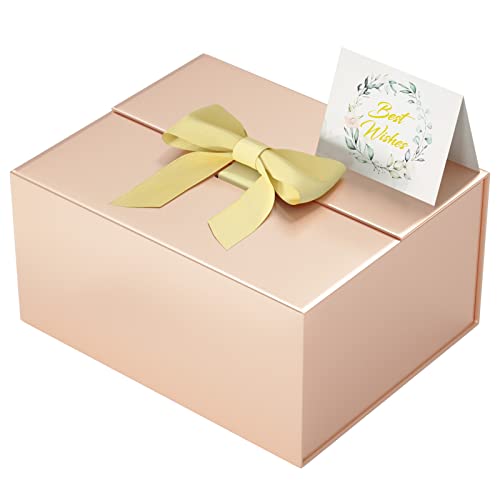 Gift Box With Lid 9" X 7" X 4", Deluxe Gift Box With Ribbon Greeting Card and Magnet Closure, Suitable for Wedding, Mother'S Day, Bridesmaid Gift, Graduation, Christmas, Holiday, Birthday, Etc.Rose Gold