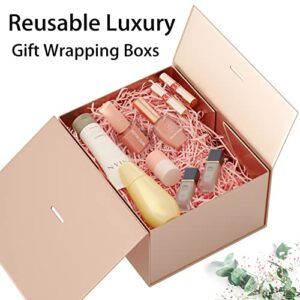 Gift Box With Lid 9" X 7" X 4", Deluxe Gift Box With Ribbon Greeting Card and Magnet Closure, Suitable for Wedding, Mother'S Day, Bridesmaid Gift, Graduation, Christmas, Holiday, Birthday, Etc.Rose Gold