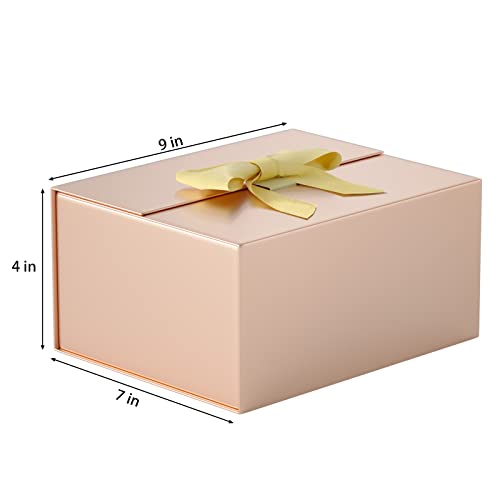 Gift Box With Lid 9" X 7" X 4", Deluxe Gift Box With Ribbon Greeting Card and Magnet Closure, Suitable for Wedding, Mother'S Day, Bridesmaid Gift, Graduation, Christmas, Holiday, Birthday, Etc.Rose Gold