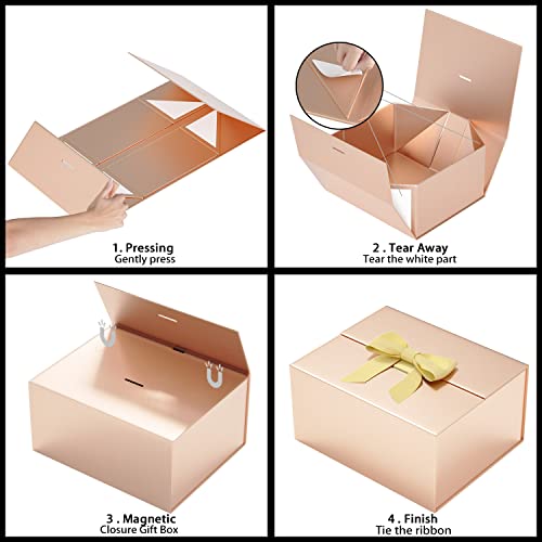 Gift Box With Lid 9" X 7" X 4", Deluxe Gift Box With Ribbon Greeting Card and Magnet Closure, Suitable for Wedding, Mother'S Day, Bridesmaid Gift, Graduation, Christmas, Holiday, Birthday, Etc.Rose Gold