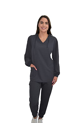 Green Town Women's Pullover Hoodie GT Performance Medical Uniform Scrub Jacket-Pewter-X-Large