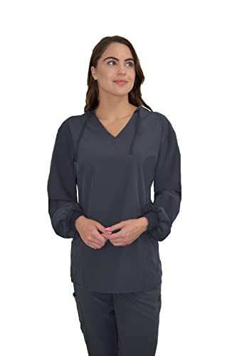 Green Town Women's Pullover Hoodie GT Performance Medical Uniform Scrub Jacket-Pewter-X-Large