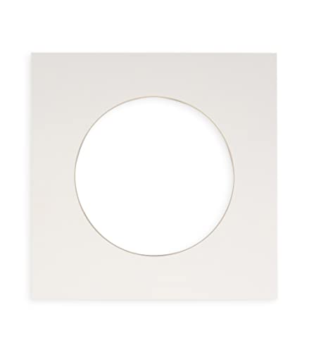 16x16 Mat Bevel Cut for 12x12 Photos - Precut White Circle Shaped Photo Mat Board Opening - Acid Free Matte to Protect Your Pictures - Bevel Cut for Family Photos, Pack of 1 Matboard