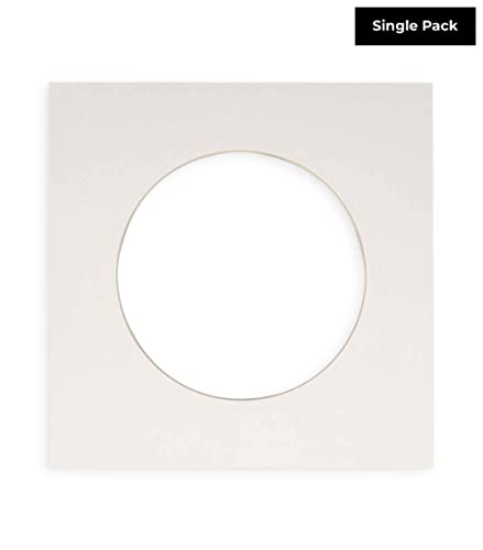16x16 Mat Bevel Cut for 12x12 Photos - Precut White Circle Shaped Photo Mat Board Opening - Acid Free Matte to Protect Your Pictures - Bevel Cut for Family Photos, Pack of 1 Matboard