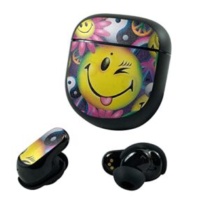 mightyskins glossy glitter skin compatible with bose quietcomfort earbuds ii (2022) - peace smile | protective, durable high-gloss glitter finish | easy to apply and change styles | made in the usa