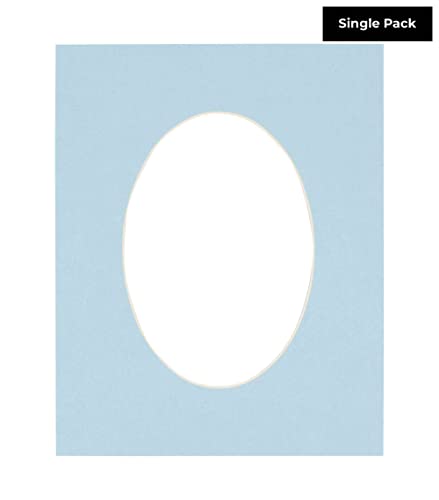 8.5x11 Mat Bevel Cut for 5x7 Photos - Precut Baby Blue Oval Shaped Photo Mat Board Opening - Acid Free Matte to Protect Your Pictures - Bevel Cut for Family Photos, Pack of 1 Matboard