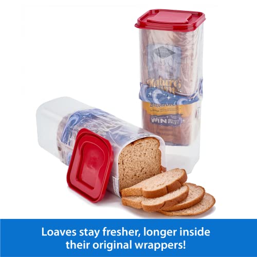 Buddeez Bread Buddy Bread Box – Fresh Bread Storage Container, Plastic Sandwich Bread Dispenser, Red Lid, Pack of 1