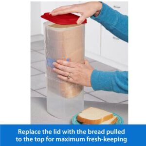 Buddeez Bread Buddy Bread Box – Fresh Bread Storage Container, Plastic Sandwich Bread Dispenser, Red Lid, Pack of 1