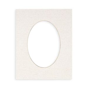 16x20 Mat Bevel Cut for 8x10 Photos - Precut White Linen Canvas Oval Shaped Photo Mat Board Opening - Acid Free Matte to Protect Your Pictures - Bevel Cut for Family Photos, Pack of 1 Matboard