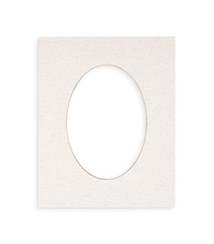 16x20 Mat Bevel Cut for 8x10 Photos - Precut White Linen Canvas Oval Shaped Photo Mat Board Opening - Acid Free Matte to Protect Your Pictures - Bevel Cut for Family Photos, Pack of 1 Matboard