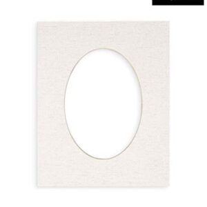 16x20 Mat Bevel Cut for 8x10 Photos - Precut White Linen Canvas Oval Shaped Photo Mat Board Opening - Acid Free Matte to Protect Your Pictures - Bevel Cut for Family Photos, Pack of 1 Matboard