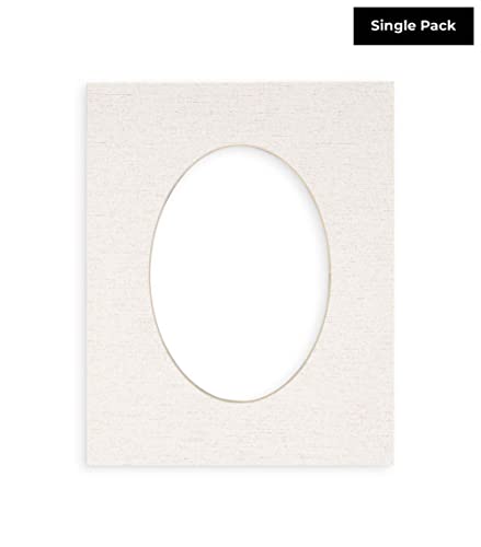 16x20 Mat Bevel Cut for 8x10 Photos - Precut White Linen Canvas Oval Shaped Photo Mat Board Opening - Acid Free Matte to Protect Your Pictures - Bevel Cut for Family Photos, Pack of 1 Matboard