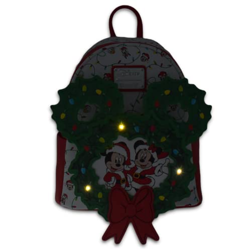 Loungefly GT Exclusive Disney Mickey & Friends Holiday Wreath Light Up Mini Backpack