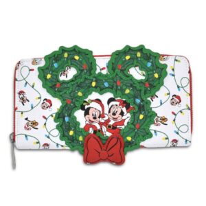 loungefly gt exclusive disney mickey & friends holiday wreath wallet