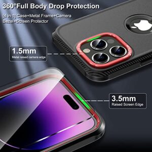 WINTONG Magnetic Case Compatible with iPhone 14 Pro Max Case, [Military Grade Drop Protection] Full-Body Shockproof Rugged Protective Cover Heavy Duty Case for iPhone 14 Pro Max 6.7", Black/Red