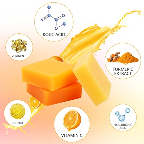 Inlifay Kojic Acid Soap, Dark Spot Remover with Vitamin C, Vitamin E, Retinol, Collagen, Turmeric, Hyaluronic Acid, Moisturizing for Body & Face 50g-3 pack