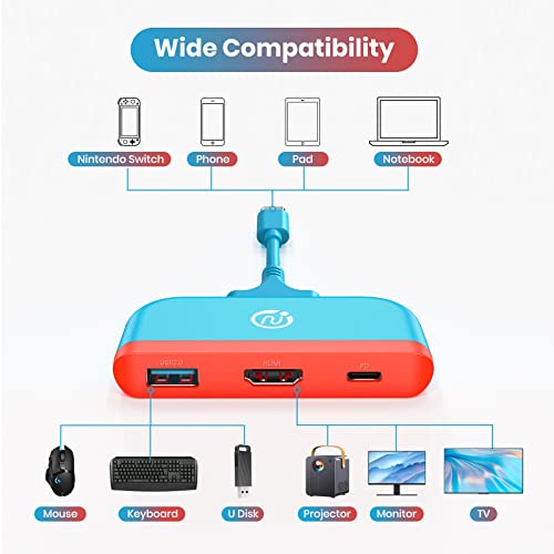 NEWDERY Switch Dock for Nintendo, Switch Docking Station for TV, Type C to 4K HDMI Hub Nintendo Switch TV Adapter, Portable Travel PD Charging Dock for Nintendo Switch OLED/Steam Deck/Samsung DeX