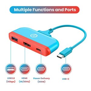 NEWDERY Switch Dock for Nintendo, Switch Docking Station for TV, Type C to 4K HDMI Hub Nintendo Switch TV Adapter, Portable Travel PD Charging Dock for Nintendo Switch OLED/Steam Deck/Samsung DeX