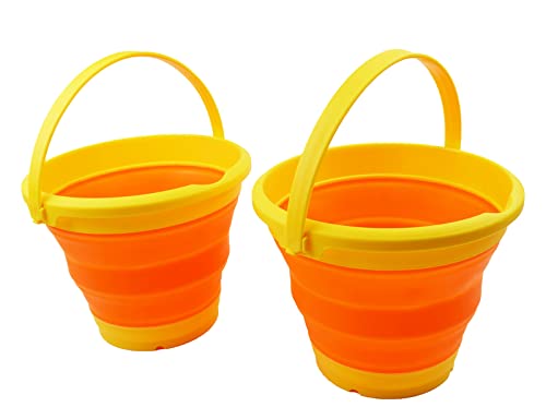 SAMMART 5.5L (1.4 Gallon) Collapsible Plastic Bucket - Foldable Round Tub - Portable Fishing Water Pail - Space Saving Outdoor Waterpot (Yellow/Carrot (Set of 2))