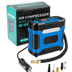 Tire Inflator Portable Air Compressor, Air Pump for Car Tires 12V DC Car Tire Pump with Digital Pressure Gauge, 150PSI Car Air Pump with Emergency LED Light for Cars, Bikes, Balls, and Others - Blue