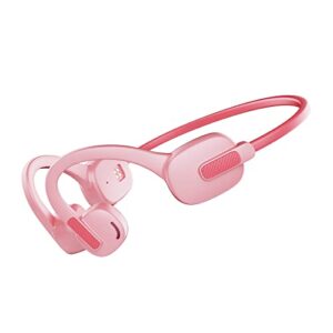 yuanj kids wireless bone conduction headphones, 5.2 headphones for kids waterproof ipx5 open ear headphones sweat splash proof, comes with 8g memory 10 hrs music play (pink)
