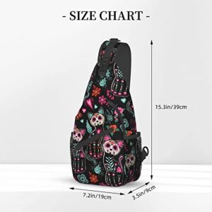 Yrebyou Cat and Skull Sling Bag Women Crossbody Chest Backpack Hiking Daypack Men Travel Casual Rideing Outdoor Beach