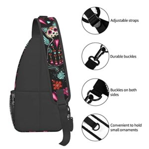 Yrebyou Cat and Skull Sling Bag Women Crossbody Chest Backpack Hiking Daypack Men Travel Casual Rideing Outdoor Beach