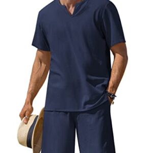 COOFANDY Men's 2 Pieces Short Sets Cotton Henley Shirts Short Sleeve Casual Beach Shorts Summer Yoga Outfits