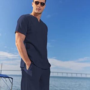 COOFANDY Men's 2 Pieces Short Sets Cotton Henley Shirts Short Sleeve Casual Beach Shorts Summer Yoga Outfits
