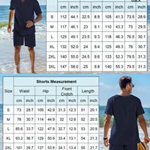 COOFANDY Men's 2 Pieces Short Sets Cotton Henley Shirts Short Sleeve Casual Beach Shorts Summer Yoga Outfits