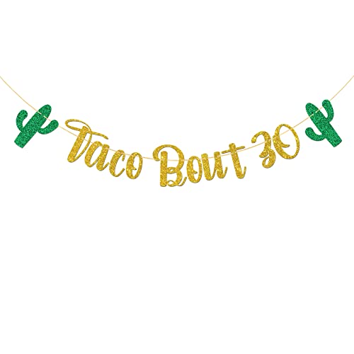 MonMon & Craft Taco Bout 30 Banner / Mexican Fiesta Themed 30th Birthday Banner / Cactus Adios to My 20's Birthday Party Decorations Gold Glitter