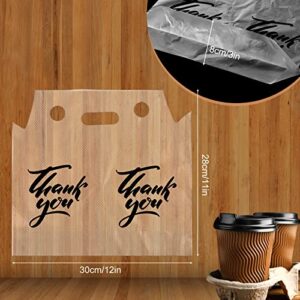 Handle Drinking Poly Bags Thank You Clear Plastic Packaging Bags, Drink Carrier with Handle Cup Carriers for Drinks Take out Beverage Coffee Juice Mike Tea, Hold 2 Cups (1000)