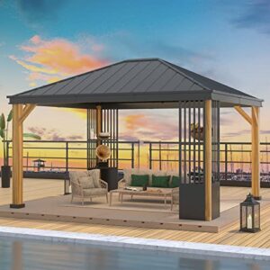 olilawn gazebo 12x14, outdoor hardtop gazebo with large aluminum frame, galvanized steel top gazebo with drainage system, all-weather metal gazebo pavilion with display shelves, for patio garden lawns