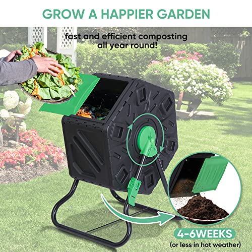 F2C 18.5 Gallon Compost Tumbler All-Season Outdoor BPA Free Large Composter Bin w/ 2 Sliding Doors and Solid Steel Frame (18.5 Gallon)