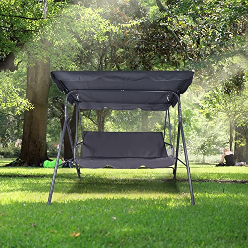 RedSwing 3 Seat Canopy Swing Outdoor, Patio Swing Chair for Porch with Removable Cushions and Adjustable Canopy, Outdoor Porch Garden Swing Glider, Grey