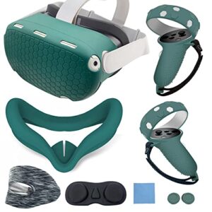 jymegovr for oculus quest 2 silicone cover, protective cover accessories for meta vr, multi colors soft shell skin, controller grips & face cover set (green)