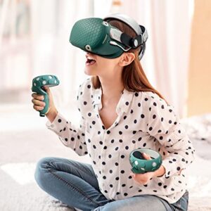 JYMEGOVR for Oculus Quest 2 Silicone Cover, Protective Cover Accessories for Meta VR, Multi Colors Soft Shell Skin, Controller Grips & Face Cover Set (Green)